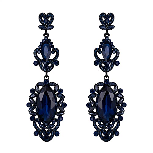 EVER FAITH Hochzeit Braut-Ohrringe für Damen Mädchen, Strass Kristall Art Deco Tropfen baumeln lange Kronleuchter Ohrringe Navy Blau von EVER FAITH