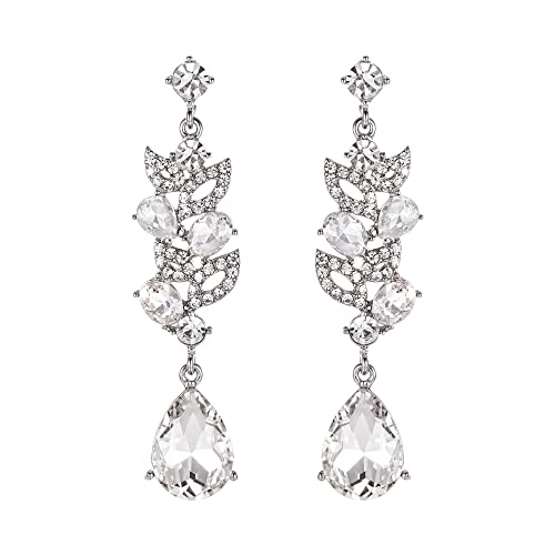 EVER FAITH Hochzeit Marquise Kristall Ohrringe für Braut, Cluster Blatt Art Deco Kronleuchter durchbohrt für Damen klar Silber-Ton von EVER FAITH