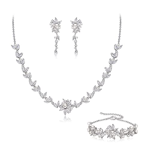 EVER FAITH Hochzeit Silber-Ton klar Zirkonia CZ Blume rund Halskette Ohrringe Set (Stil 2) von EVER FAITH