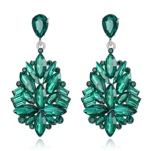 EVER FAITH Hochzeit Strass Kristall Statement Ohrringe für Braut, Party Teardrop Kronleuchter baumeln für Damen Grün Silber-Ton von EVER FAITH