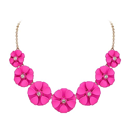 EVER FAITH Hot Pink Blume Choker Halskette, Sommer Urlaub Arcylic Boho Floral Bib Statement Halskette für Damen Mädchen von EVER FAITH