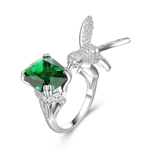 EVER FAITH Hummingbird Offene Ringe Kissenschliff Grün Cubic Zirkonia Niedlicher Vogel Spirituelles Tier Verstellbarer Statement Ring Dainty Stacking Schmuck Geschenke für Geburtstag Muttertag von EVER FAITH