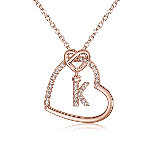 EVER FAITH Initial Buchstabe Halskette, 925 Sterling Silber Cubic Zirconia Buchstabe K Liebe Herz Halskette für Damen Mädchen Rosegold-Tone von EVER FAITH