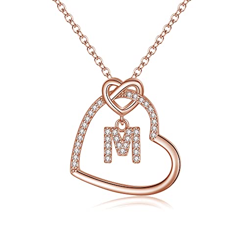 EVER FAITH Initial Buchstabe Halskette, 925 Sterling Silber Cubic Zirconia Buchstabe M Liebe Herz Halskette für Damen Mädchen Rosegold-Tone von EVER FAITH