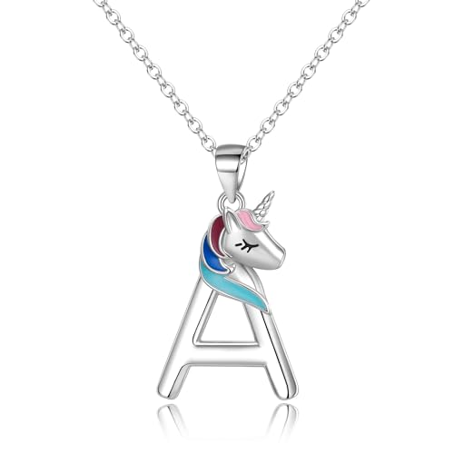 EVER FAITH Initial Einhorn Halskette mit Buchstabe A Unicorn Anhänger Kette hypoallergen Regenbogen Farbe Geschenke für Mädchen von EVER FAITH
