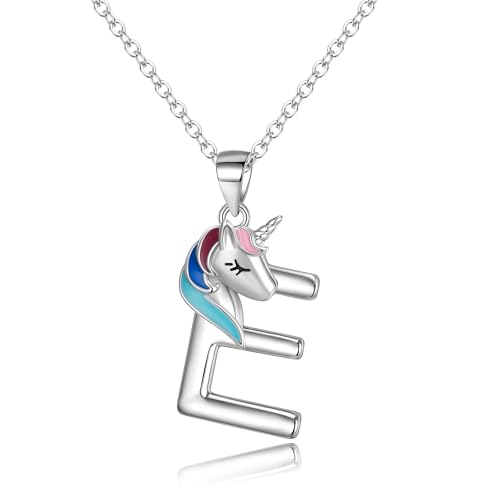 EVER FAITH Initial Einhorn Halskette mit Buchstabe E Unicorn Anhänger Kette hypoallergen Regenbogen Farbe Geschenke für Mädchen von EVER FAITH