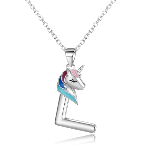EVER FAITH Initial Einhorn Halskette mit Buchstabe L Unicorn Anhänger Kette hypoallergen Regenbogen Farbe Geschenke für Mädchen von EVER FAITH