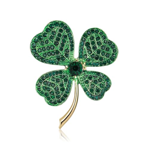 EVER FAITH Kleeblatt Brosche St. Patrick's Day Strass Kristall Glück Liebe Herz Emaille Grün Pin Irischer Schmuck Geschenk für Damen von EVER FAITH