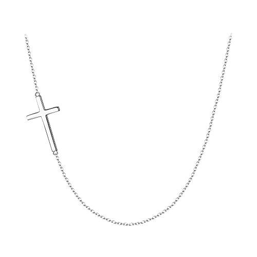 EVER FAITH Klein Klassisch Seitlich Kreuz Halskette 925 Sterling Silber Einfacher religiöser verstellbarer Anhänger Choker Halskette für Damen von EVER FAITH