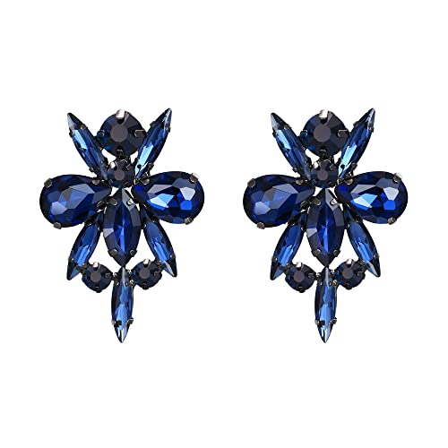 EVER FAITH Kostüm Ohrstecker Statement Blumen Strass Kristall Vintage Art Deco Ohrringe für Damen Mädchen Marineblau Schwarz-Ton von EVER FAITH