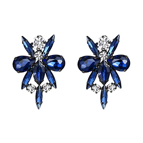 EVER FAITH Kostüm Ohrstecker Statement Blumen Strass Kristall Vintage Art Deco Ohrringe für Damen Mädchen Navy blau von EVER FAITH