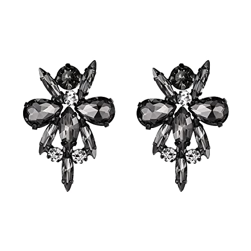 EVER FAITH Kostüm Ohrstecker Statement Blumen Strass Kristall Vintage Art Deco Ohrringe für Damen Mädchen Smaragdgrau von EVER FAITH
