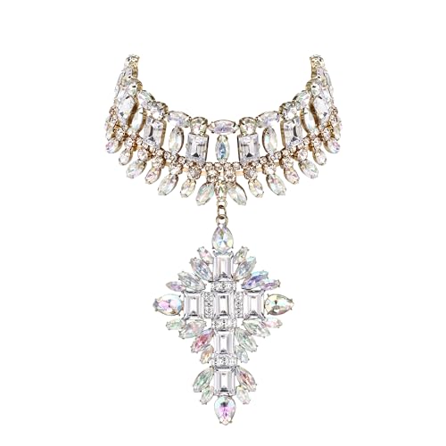 EVER FAITH Kostüm Statement Bib Halskette, funkelnde Strass Kristall Vintage Art Deco Chunky Choker Halskette für Damen Schillernd von EVER FAITH