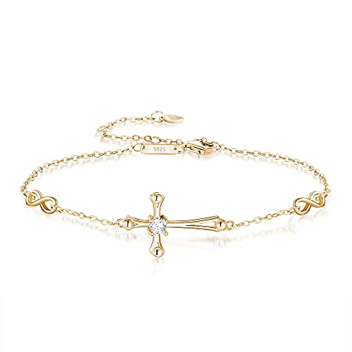 EVER FAITH Kreuz Armband 925 Silber Weiß CZ Unendlichkeit Charm Verstellbarer Kette Zierlicher religiöser Schmuck Geschenk für Damen Mädchen von EVER FAITH