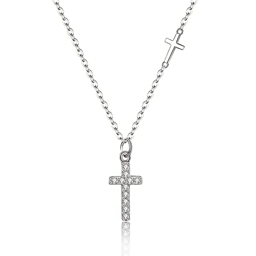 EVER FAITH Kreuz Choker Halskette 925 Sterling Silber mit Seitlich Mini Kreuz Klassischer Anhänger Halskette für Damen Mädchen von EVER FAITH