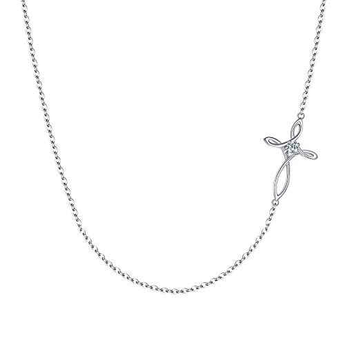 EVER FAITH Kreuz Halskette 925 Sterling Silber CZ Schmuck Religiöse Kirche seitwärts Keltischer Knoten Choker Kette für Damen, Mädchen von EVER FAITH