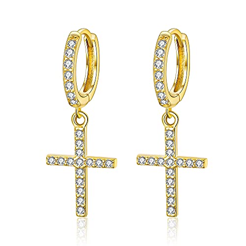 EVER FAITH Kreuz Huggie Creolen 925 Sterling Silber Weiß Cubic Zirconia Baumeln Ohrringe Minimaler für Damen Mädchen von EVER FAITH