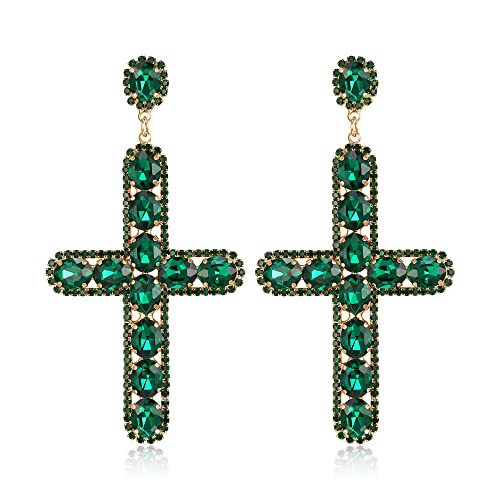 EVER FAITH Kreuz-Ohrringe für Damen grüner Strass-Kristall große Kreuz-Ohrringe Kreuz Schmuck von EVER FAITH