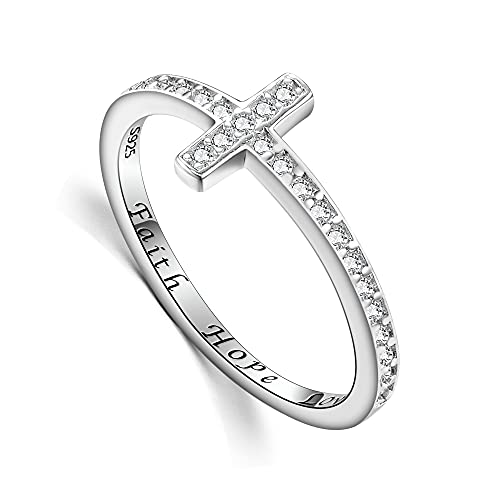 EVER FAITH Kreuz Ring 925 Sterling Silber Weiß Zirkonia Glaube Hoffnung Liebe Ring Schmuck für Damen -Größe 9 von EVER FAITH