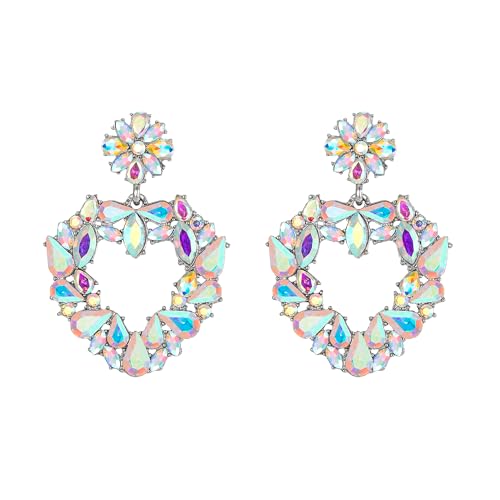 EVER FAITH Kristall Herz Ohrringe Marquise Teardrop Tropfen Strass Gala Fashion Ohrstecker für Damen Party Hochzeit Schillernder Silber-Tone von EVER FAITH
