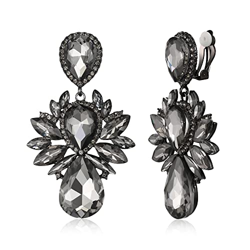 EVER FAITH Kristall Ohrclips Hochzeit Strass baumeln Vintage-Stil Tropfen-Schliff Marquise Statement Kronleuchter Clip-on Ohrringe für Damen Braut Party Grau Schwarz-Ton EVER FAITH Kristall Ohrclips Hochzeit Strass baumeln Vintage-Stil Tropfen-Schliff Marquise Statement Kronleuchter Clip-on Ohrringe für Damen Braut Party Grau Schwarz-Ton von EVER FAITH