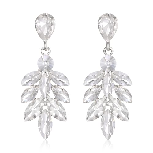 EVER FAITH Kristall Ohrringe Hochzeit Party Vintage Stil Marquise Strass Blumen Blatt Teardrop Ohrschmuck für Damen Braut Braut klar Silber-Ton von EVER FAITH