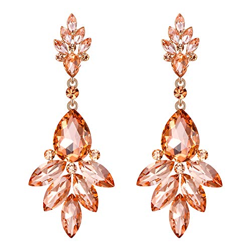 EVER FAITH Kristall Ohrringe Blumen Blatt Cluster Ohrhänger für Damen Champagner Farbe von EVER FAITH