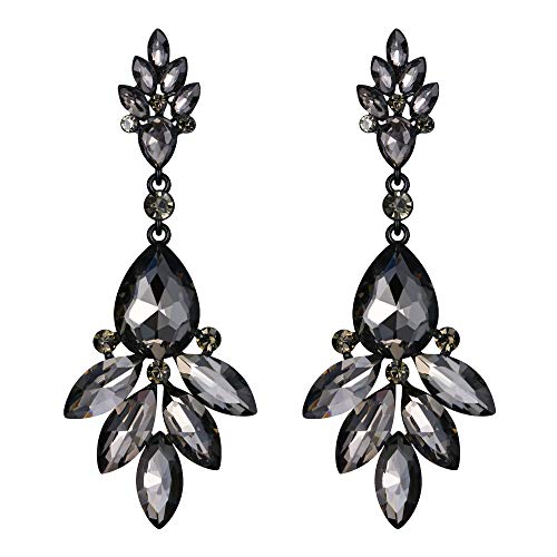 EVER FAITH Kristall Ohrringe Blumen Blatt Cluster Ohrhänger für Damen Grau von EVER FAITH