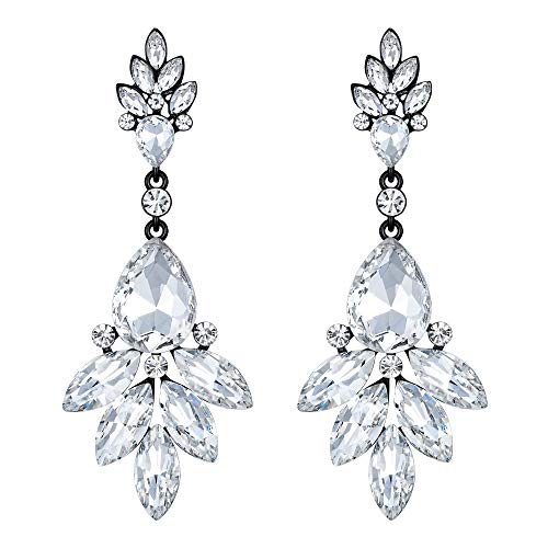 EVER FAITH Kristall Ohrringe Blumen Blatt Cluster Ohrhänger für Damen Klar Schwarz-Ton von EVER FAITH