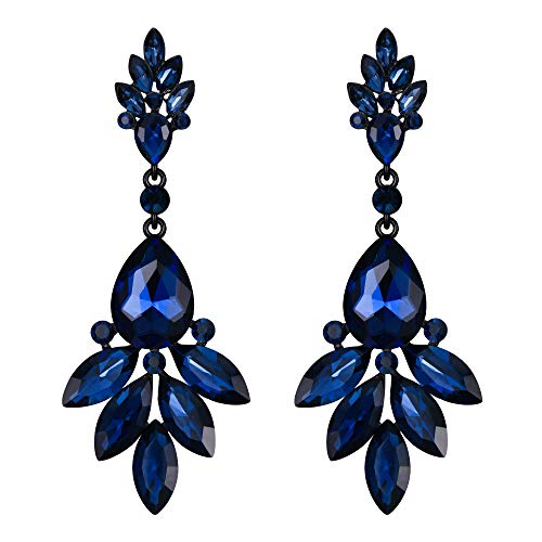 EVER FAITH Kristall Ohrringe Blumen Blatt Cluster Ohrhänger für Damen Navy blau von EVER FAITH