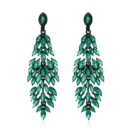 EVER FAITH Kristall Ohrringe für Hochzeit, funkelnde Marquise-förmigen Strass Tropfen baumeln Kronleuchter Grün von EVER FAITH