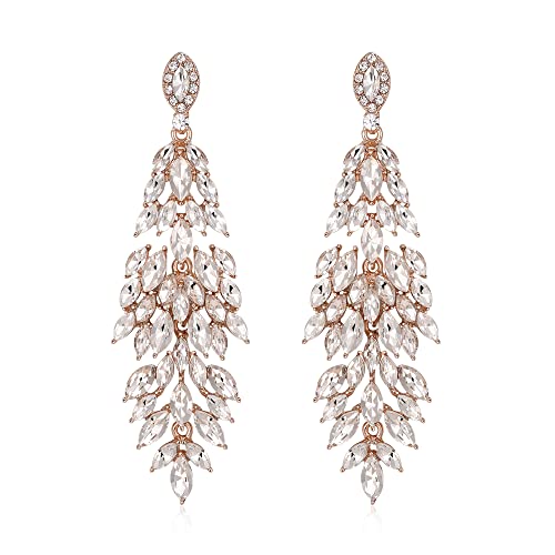 EVER FAITH Kristall Ohrringe für Hochzeit, funkelnde Marquise-förmigen Strass Tropfen baumeln Kronleuchter Klar Rose Gold-Ton von EVER FAITH