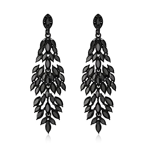 EVER FAITH Kristall Ohrringe für Hochzeit, funkelnde Marquise-förmigen Strass Tropfen baumeln Kronleuchter Schwarz von EVER FAITH
