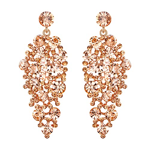 EVER FAITH Kristall Ohrringe für Hochzeits Braut, funkelnde Strass Tropfen Kronleuchter für Damen und Mädchen Champagnerfarbe von EVER FAITH