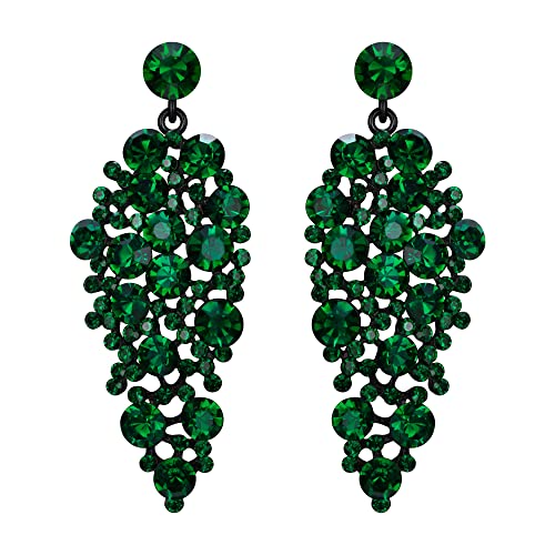 EVER FAITH Kristall Ohrringe für Hochzeits Braut, funkelnde Strass Tropfen Kronleuchter für Damen und Mädchen Grün Schwarz-Tone von EVER FAITH