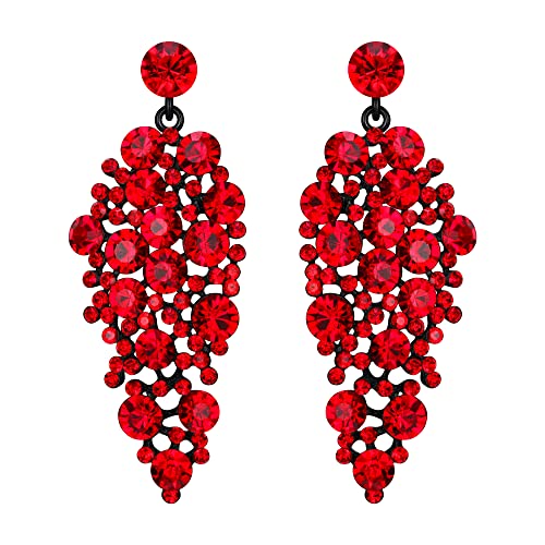 EVER FAITH Kristall Ohrringe für Hochzeits Braut, funkelnde Strass Tropfen Kronleuchter für Damen und Mädchen Rot Schwarz-Tone von EVER FAITH