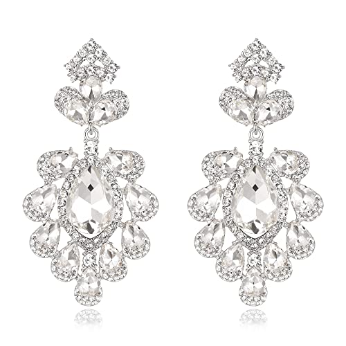 EVER FAITH Kristall-Ohrringe für die Hochzeit Strass-Ohrringe mit Blumen Klar Silber-Ton von EVER FAITH