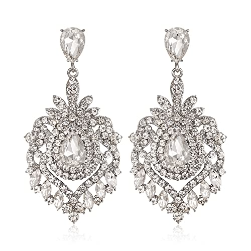 EVER FAITH Kristall Ohrringe für die Hochzeit klarer Strass Blumen Tränen Statement Kronleuchter Klar Silber-Ton von EVER FAITH