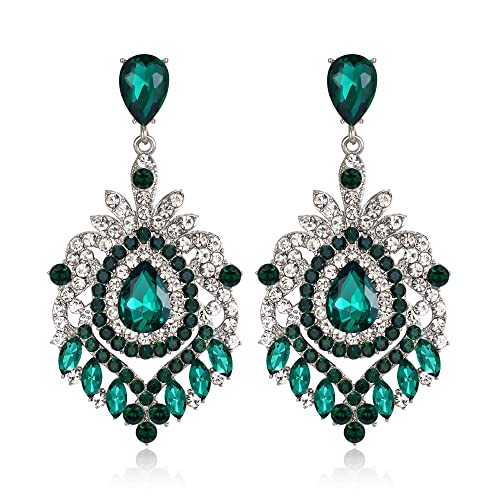 EVER FAITH Kristall Ohrringe für die Hochzeit klarer Strass Blumen Tränen Statement Kronleuchter Smaragdgrün von EVER FAITH
