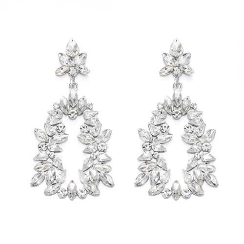 EVER FAITH Kristall Ohrringe funkelnde Marquise Strass Kristall Vintage große Statement Ohrstecker Schmuck Geschenke für Damen Hochzeit Party Braut Klar Silber-Ton von EVER FAITH