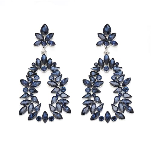 EVER FAITH Kristall Ohrringe funkelnde Marquise Strass Kristall Vintage große Statement Ohrstecker Schmuck Geschenke für Damen Hochzeit Party Braut Marineblau Silber-Ton von EVER FAITH