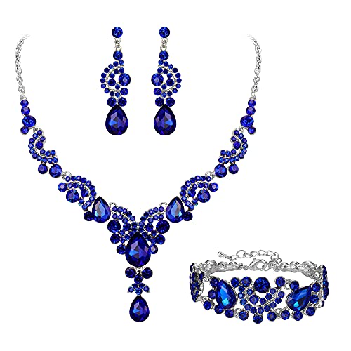 EVER FAITH Kristall Schmuckset Hochzeits Braut Art Deco Floral Teardrop Halskette Ohrringe und Armband Set Blau-Silber-Ton EVER FAITH Kristall Schmuckset Hochzeits Braut Art Deco Floral Teardrop Halskette Ohrringe und Armband Set Blau-Silber-Ton von EVER FAITH