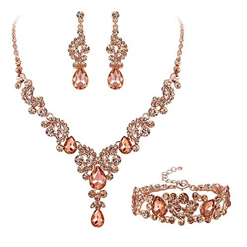 EVER FAITH Kristall Schmuckset Hochzeits Braut Art Deco Floral Teardrop Halskette Ohrringe und Armband Set Champagner Farbe EVER FAITH Kristall Schmuckset Hochzeits Braut Art Deco Floral Teardrop Halskette Ohrringe und Armband Set Champagner Farbe von EVER FAITH