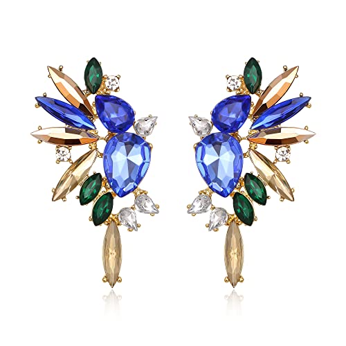 EVER FAITH Kristall Statement Ohrringe, Art Deco Marquise Drop Cluster Braut Bling bunte baumeln Ohrringe für Damen Blau mit Champagner-Gold-Ton von EVER FAITH