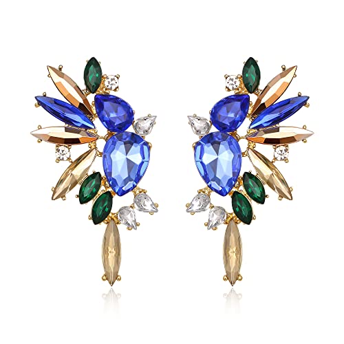 EVER FAITH Kristall Statement Ohrringe, Art Deco Marquise Drop Cluster Braut Bling bunte baumeln Ohrringe für Damen Blau mit Champagner-Gold-Ton von EVER FAITH