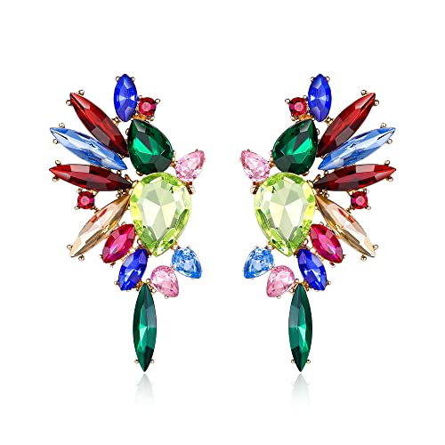 EVER FAITH Kristall Statement Ohrringe, Art Deco Marquise Drop Cluster Braut Bling bunte baumeln Ohrringe für Damen Bunt Gold-Ton von EVER FAITH