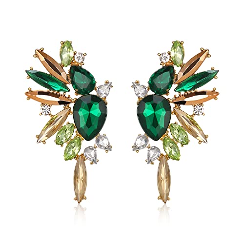 EVER FAITH Kristall Statement Ohrringe, Art Deco Marquise Drop Cluster Braut Bling bunte baumeln Ohrringe für Damen Grün mit Champagner-Gold-Ton von EVER FAITH