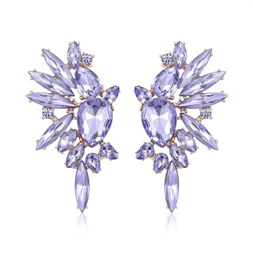 EVER FAITH Kristall Statement Ohrringe, Art Deco Marquise Drop Cluster Braut Bling bunte baumeln Ohrringe für Damen Hell lila Gold-Ton von EVER FAITH