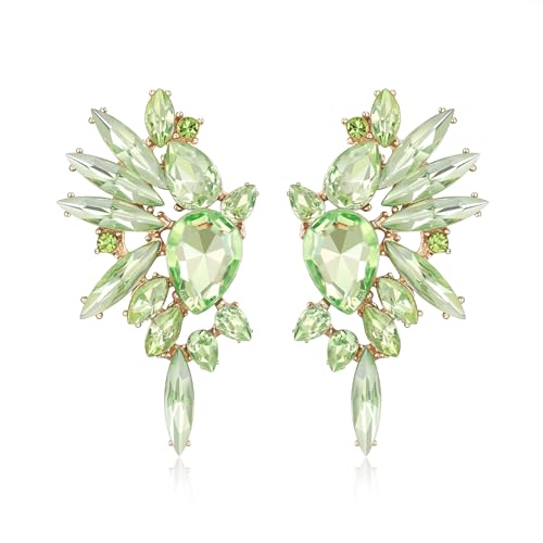 EVER FAITH Kristall Statement Ohrringe, Art Deco Marquise Drop Cluster Braut Bling bunte baumeln Ohrringe für Damen Hellgrün Gold-Tonld-Ton von EVER FAITH