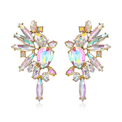 EVER FAITH Kristall Statement Ohrringe, Art Deco Marquise Drop Cluster Braut Bling bunte baumeln Ohrringe für Damen Iridescent AB gold tone von EVER FAITH